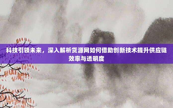 科技引领未来，深入解析货源网如何借助创新技术提升供应链效率与透明度